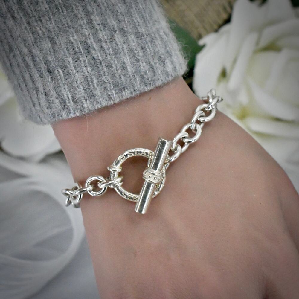 Slane Sterling Silver 925 Link Toggle Bracelet 6.5" Estate Fine Jewelry